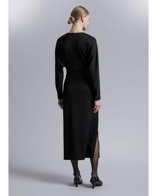 & Other Stories Black Pleated Midi Dress