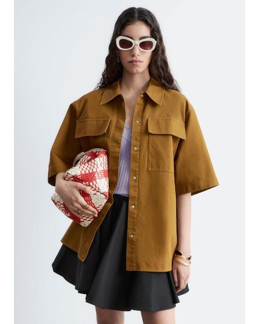 & Other Stories Brown Short-Sleeve Cotton Shirt