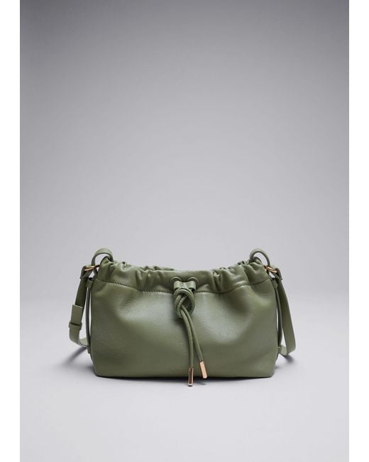 & Other Stories Green Small Leather Drawstring Tote