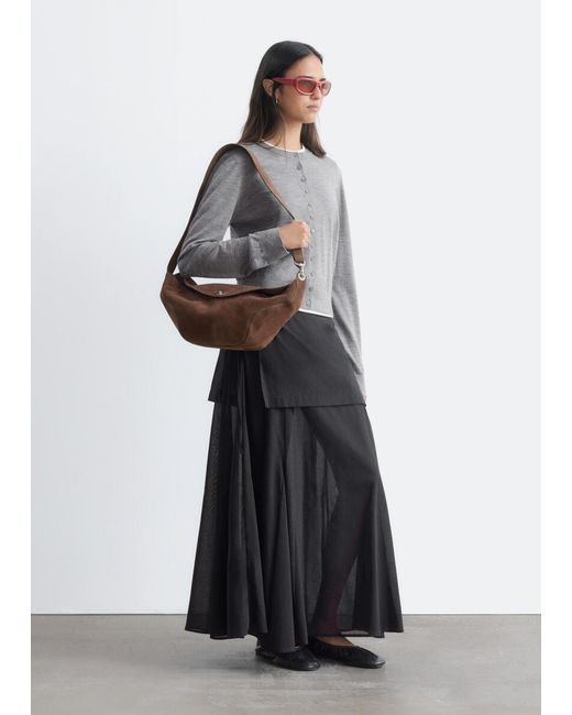 & Other Stories Gray Plain-Knit Wool Cardigan