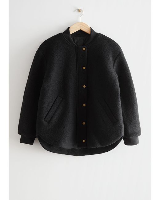 & Other Stories Black Oversize-Bomberjacke Aus Wolle