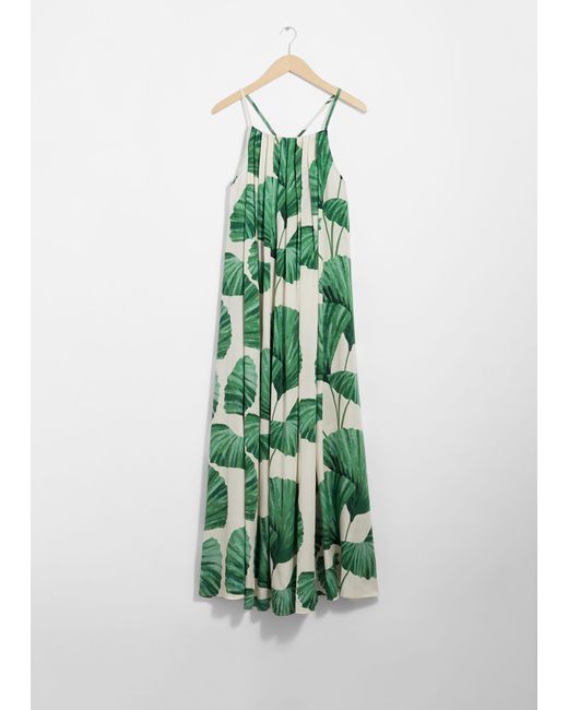 & Other Stories Green Pleated Halterneck Maxi Dress