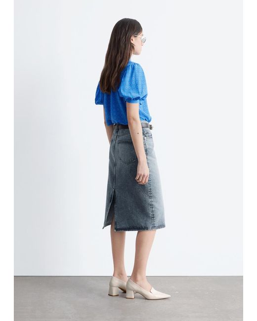 & Other Stories Blue Printed Tie-Neck Silk Blouse