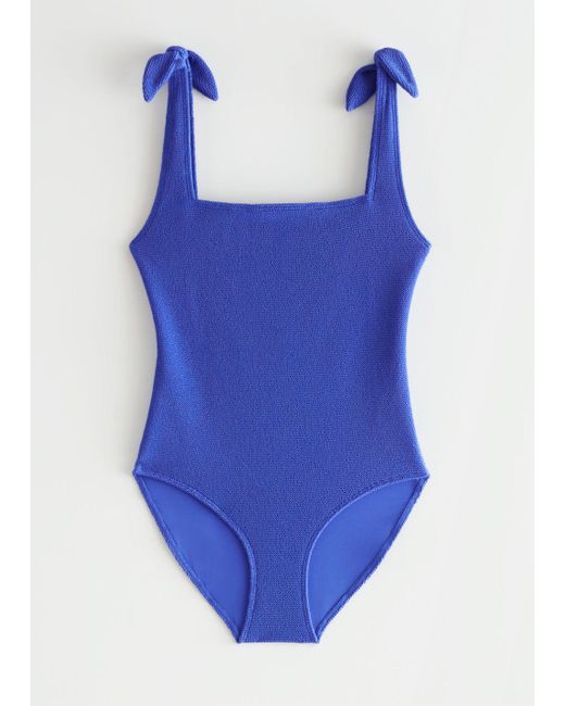& Other Stories Textured Bow Tie Swimsuit in Blue | Lyst