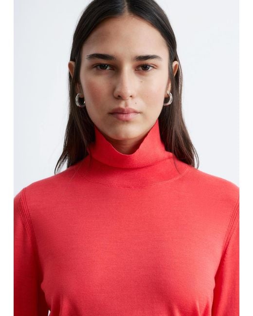 & Other Stories Red Merino Wool Polo Neck Top