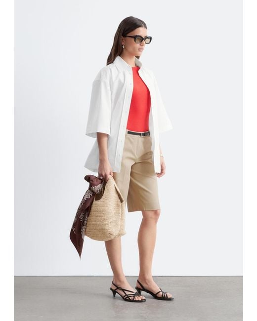 & Other Stories Natural Tailored Knee-Length Shorts