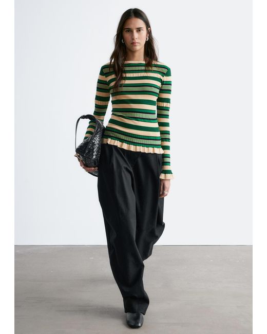 & Other Stories Green Long-Sleeve Ribbed Top