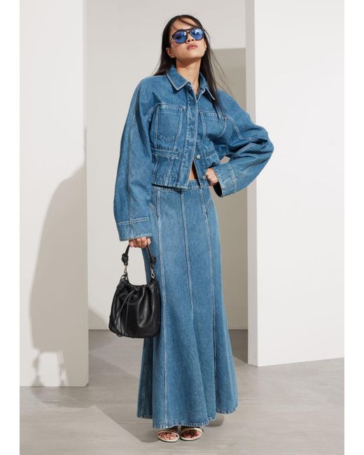 & Other Stories Blue Pleated Denim Maxi Skirt