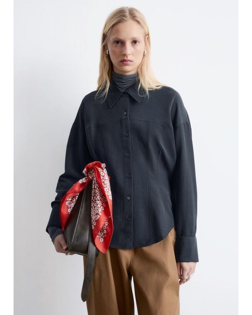 & Other Stories Black Balloon-Sleeved Tapered Shirt