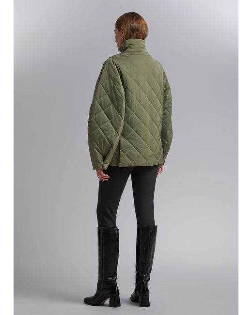 & Other Stories Green Diamond-quilted Jacket