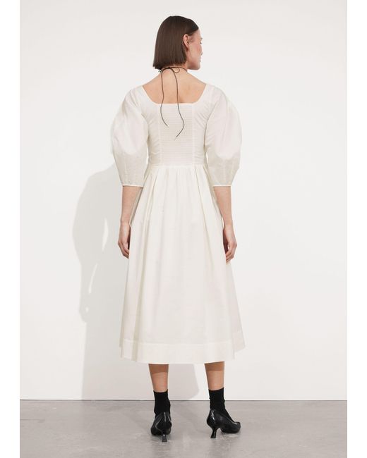 & Other Stories Natural Pleated Midi Dress