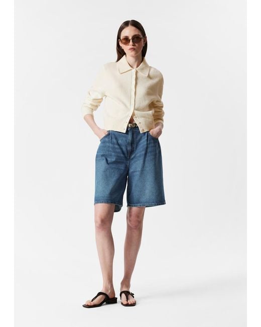 & Other Stories Blue Knitted Collar Cardigan