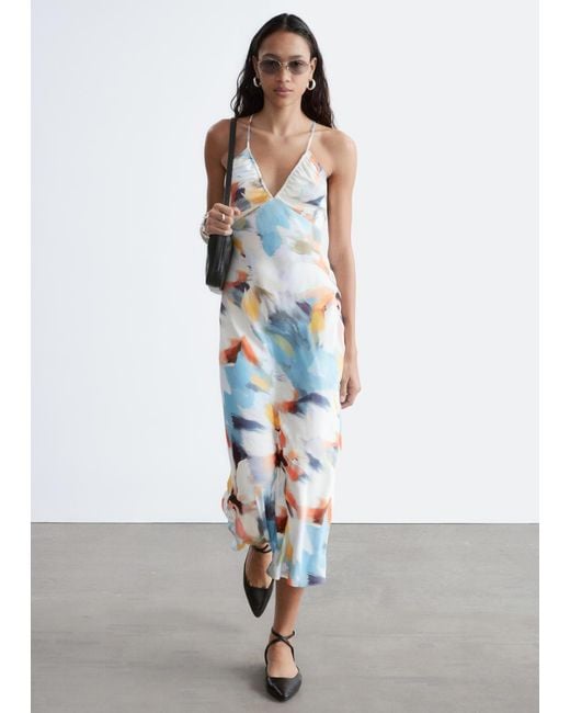 & Other Stories White Satin Slip Midi Dress