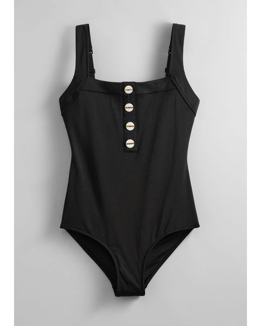 & Other Stories Black Button-detailed Swimsuit