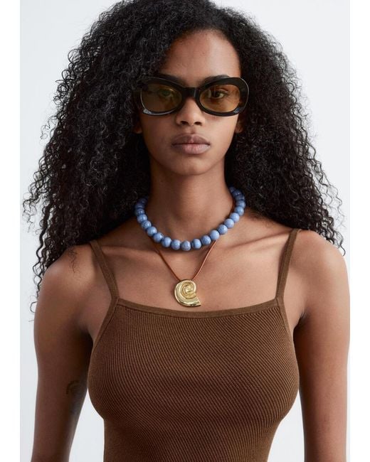 & Other Stories Brown Knitted Midi Dress