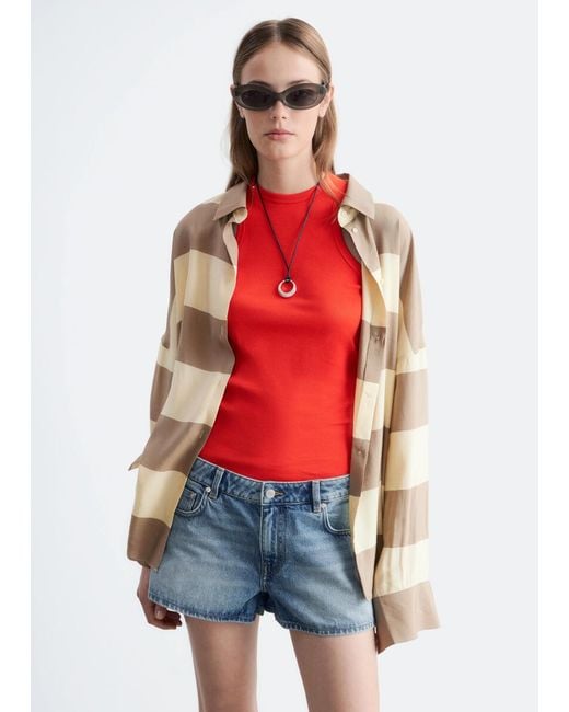 & Other Stories Red Low-Waist Denim Mini Shorts