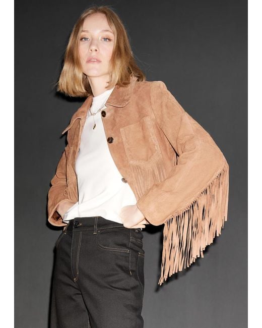 & Other Stories Brown Fringe Suede Jacket