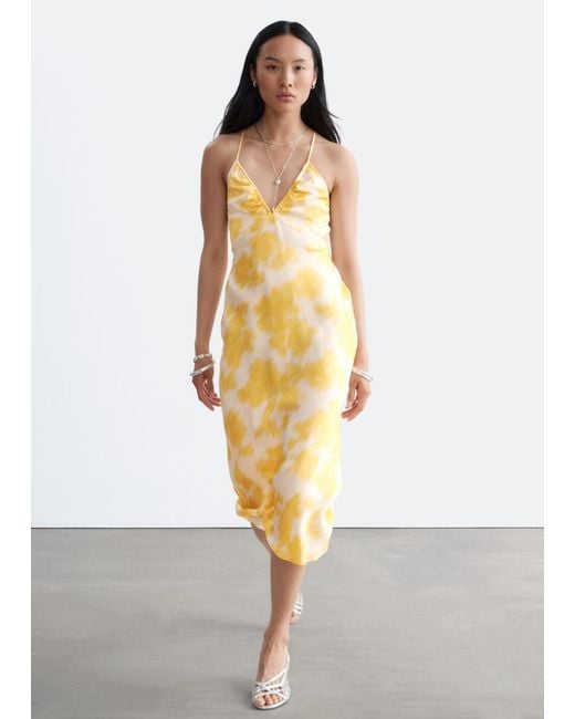 & Other Stories White Satin Slip Midi Dress