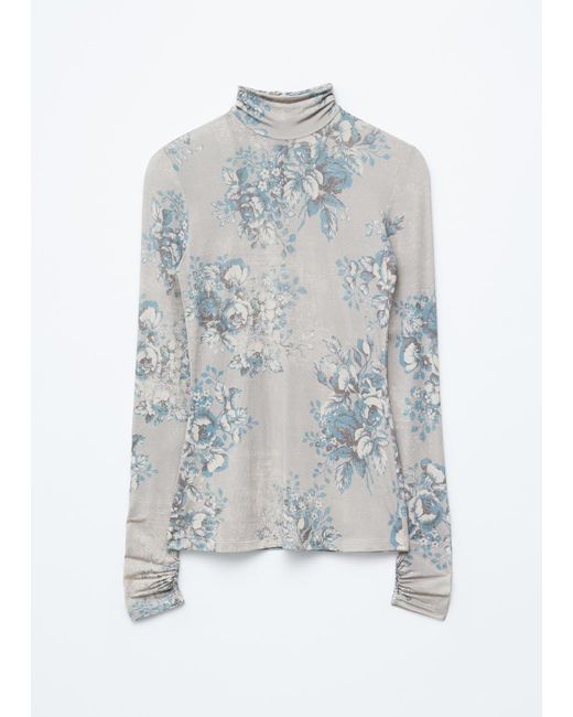 & Other Stories Gray Floral-Patterned Turtleneck Top