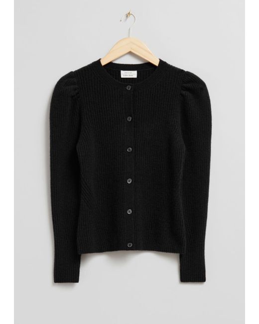 & Other Stories Black Merino Puff Sleeve Cardigan