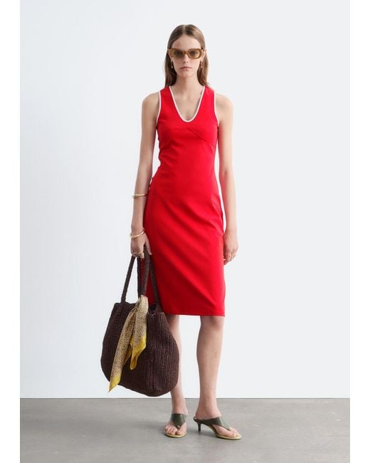 & Other Stories Red U-Neck Midi Dress
