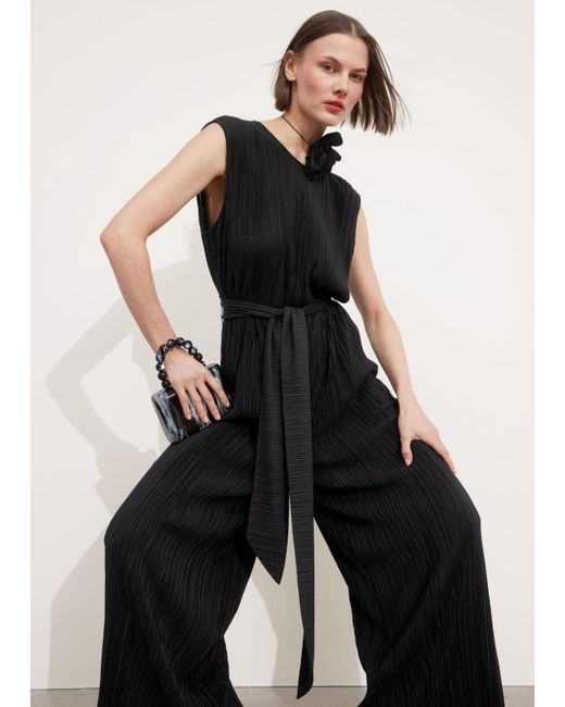 & Other Stories Black Pleated Palazzo Jumpsuit