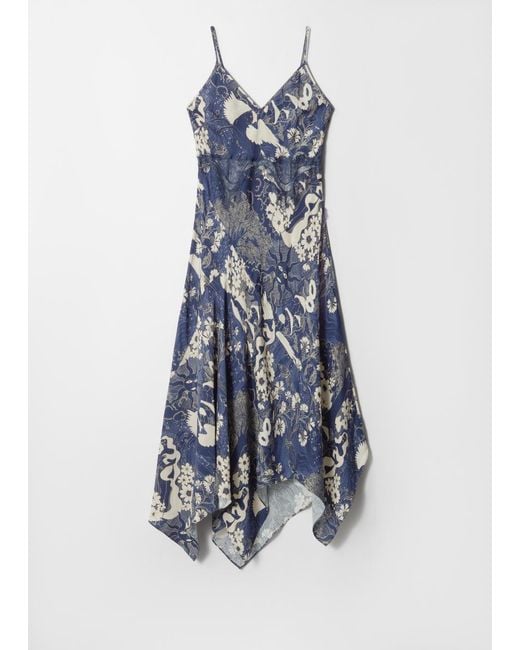 & Other Stories Women's Blue Asymmetrical Satin Slip Midi Dress - bhlpf.com
