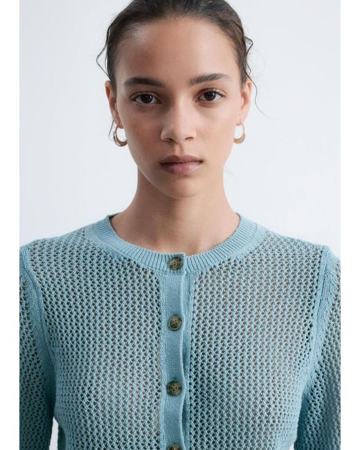 & Other Stories Blue Open-Knit Cotton Cardigan