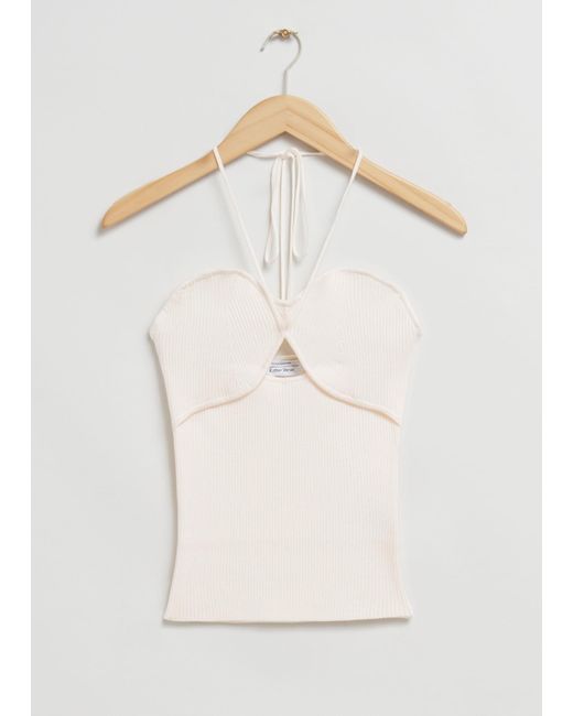 & Other Stories White Ribbed Halterneck Bustier Top