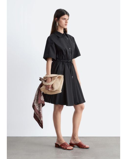 & Other Stories White Flared Drawcord Mini Dress