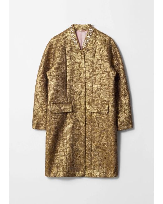 & Other Stories Natural Tailored Metallic Jacquard Coat