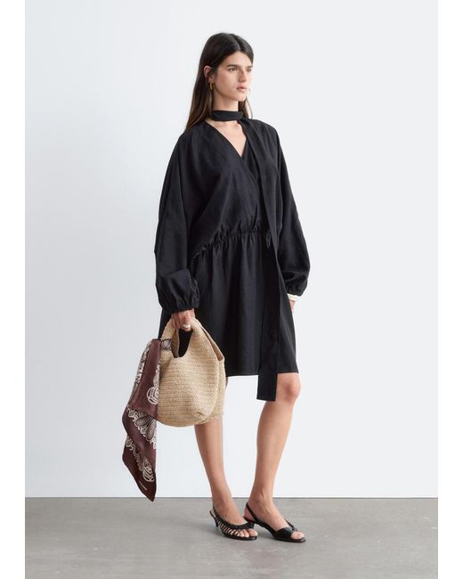 & Other Stories Black Scarf-Detail Wrap Mini Dress