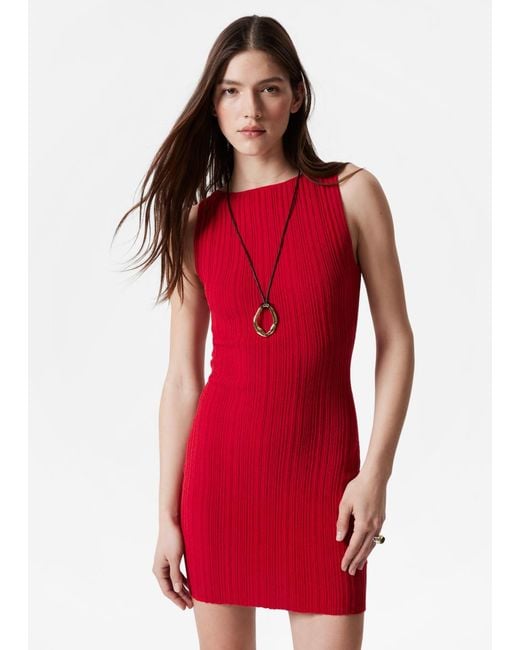 & Other Stories Red Knitted Bodycon Mini Dress