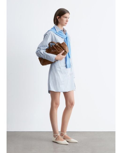 & Other Stories Blue Wrap Shirt Mini Dress