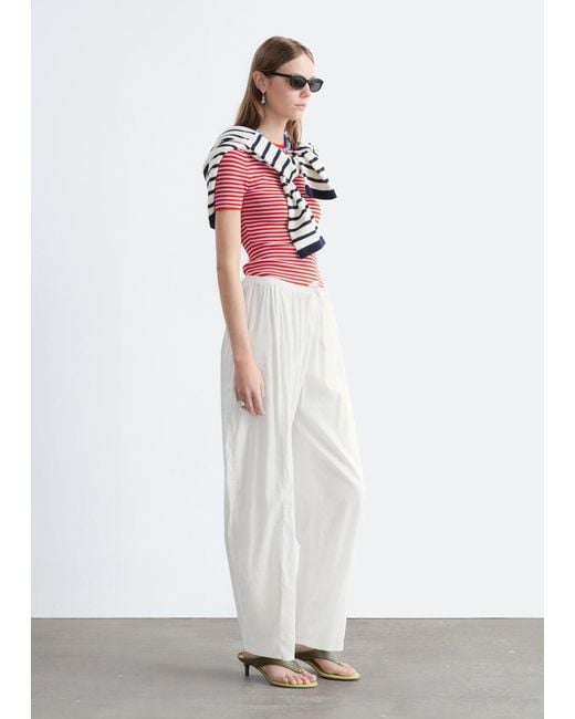 & Other Stories White Wide-Leg Trousers