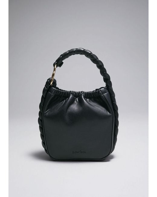 & Other Stories Black Braided Leather Bucket Bag