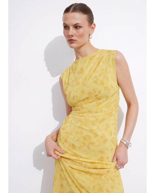 & Other Stories Yellow Draped Sleeveless Midi Dress