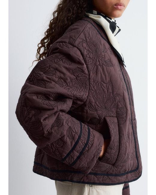 & Other Stories Brown Floral Pattern Quilted Jacket