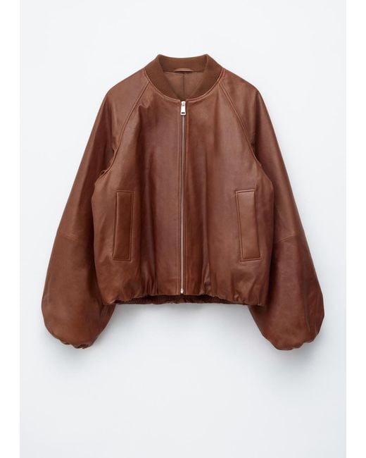 & Other Stories White Leather Bomber Jacket