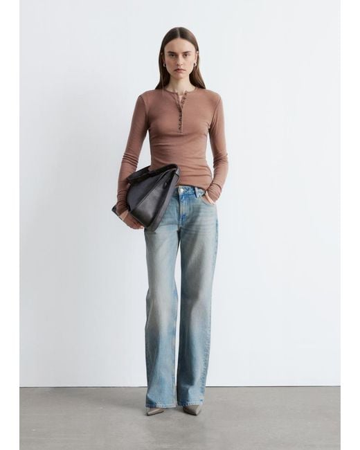 & Other Stories White Half-Placket Wool Top