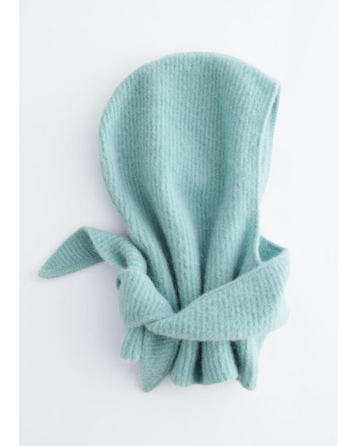 & Other Stories Blue Alpaca-Blend Rib-Knit Hood Scarf