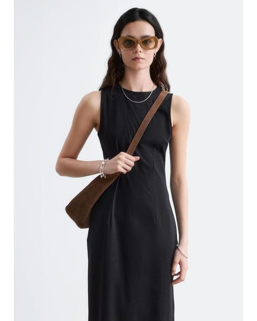 & Other Stories Black Fitted Cotton Jersey Midi Dress