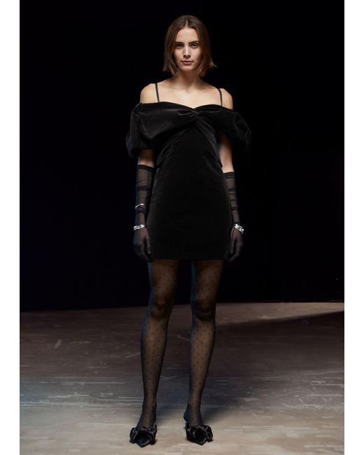 & Other Stories Black Off-shoulder Velvet Mini Dress