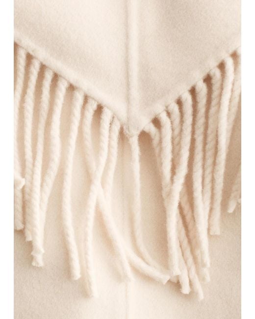 & Other Stories White Fringed Shawl Wool Coat