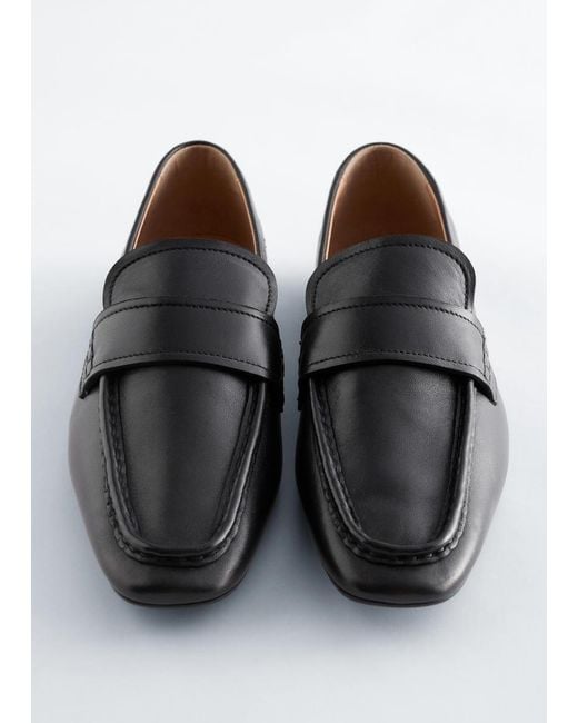 & Other Stories Blue Square-Toe Leather Loafers