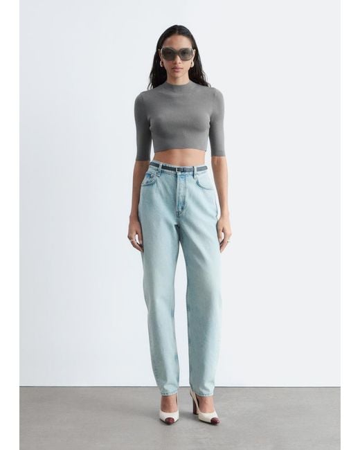 & Other Stories Gray Slim-Fit Cropped T-Shirt