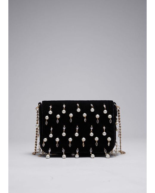& Other Stories Black Embellished Velvet Chain Bag