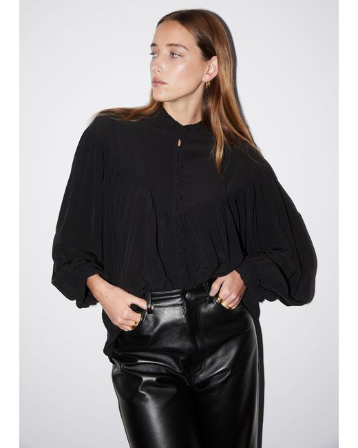 & Other Stories Black Oversized Frill Blouse