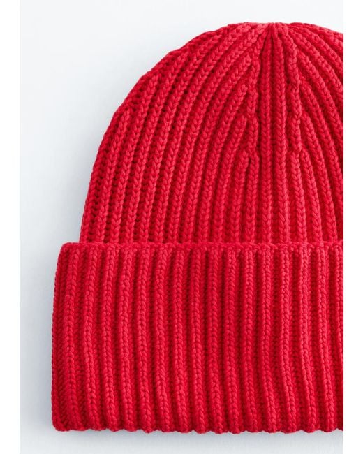 & Other Stories Red Silk-Lined Cotton Beanie