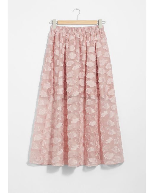 & Other Stories Pink Floral-appliqué Midi Skirt